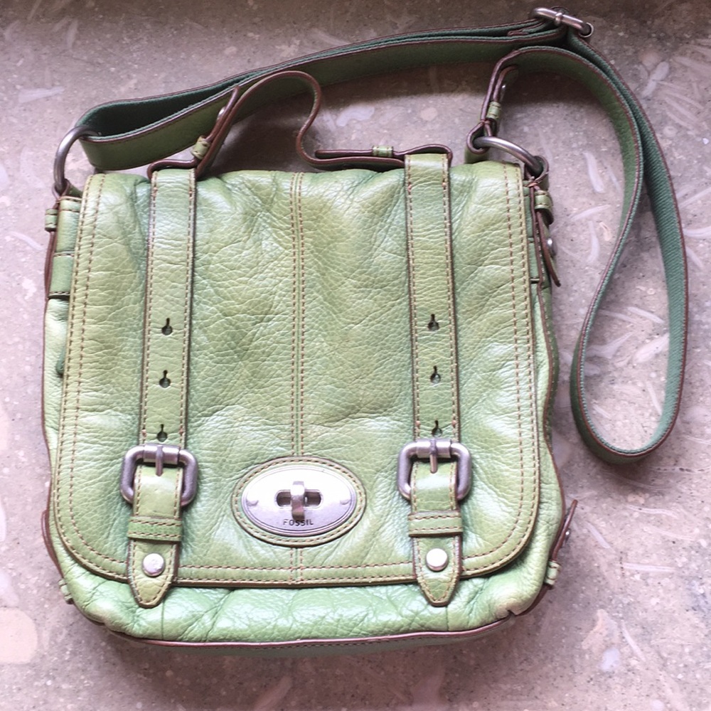 Green Leather Fossil Messenger Bag Purse